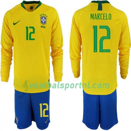 Brazilië Marcelo 12 Kind Thuis Tenue WK voetbal 2018 L/S